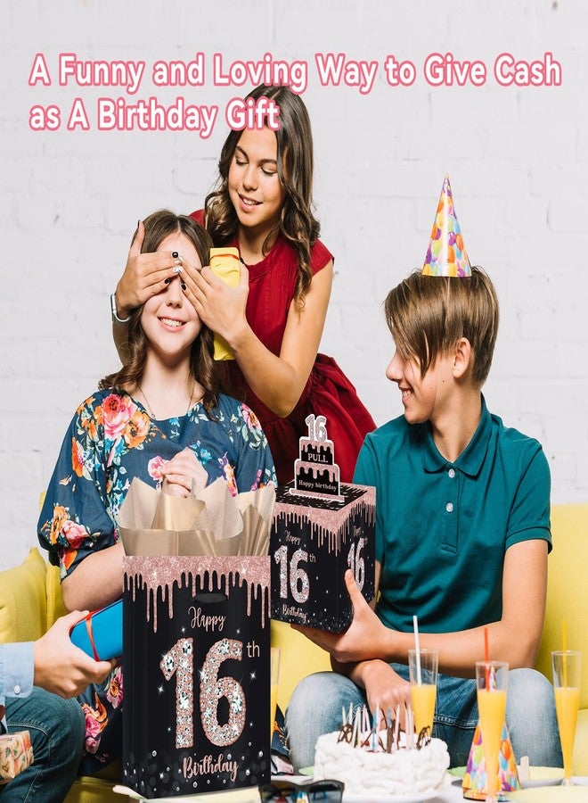 GOLDCROW Sweet 16 Gifts for Girls - 16th Birthday Money Box for Cash Gifts 16th Birthday Gift Bag with Tissue Paper and Greeting Card Set - Rose Gold Sweet 16 Party Decorations - Image 4